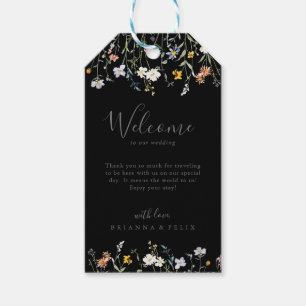 Wild Multicolor Floral Black Wedding Welcome Gift Tags