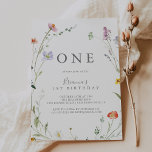 Wild Multicolor Floral First Birthday Party Invitation<br><div class="desc">This wild multicolor floral first birthday party invitation is perfect for a modern birthday party. The design features watercolor pink,  blush,  purple,  navy and white elegant flowers with emerald green leaves.</div>
