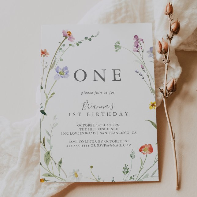 Wild Multicolor Floral First Birthday Party Invitation (Creator Uploaded)