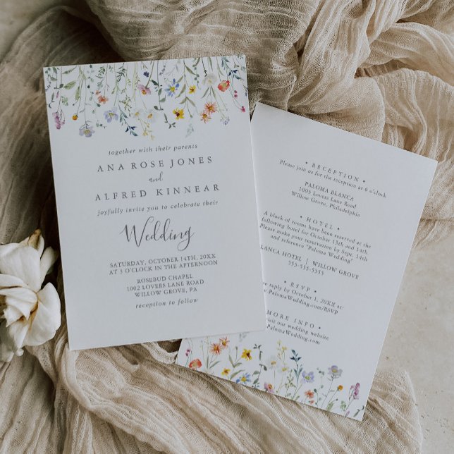 Wild Multicolor Floral Front & Back Wedding Invitation (Creator Uploaded)