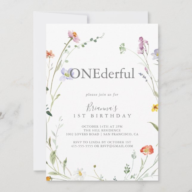 Wild Multicolor Floral Onderful Birthday Party Invitation (Front)
