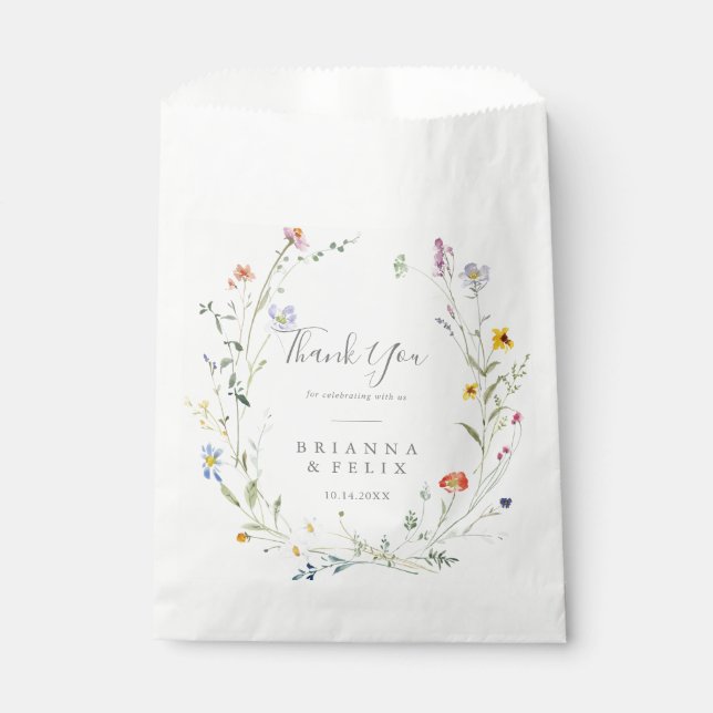 Wild Multicolor Floral Thank You Wedding Favour Bags (Front)