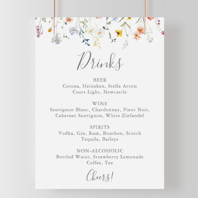 Wild Multicolor Floral Wedding Drinks Menu Sign (Creator Uploaded)