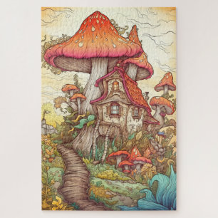 Wild Mushroom Village Illustration Art Jigsaw Puzzle