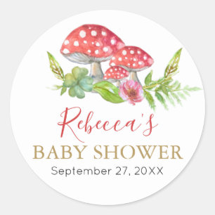 Wild Mushrooms Baby Shower Favour  Classic Round S Classic Round Sticker