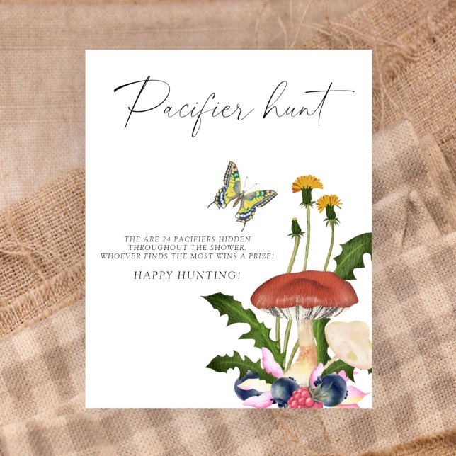 Wild mushrooms baby shower pacifier hunt game poster (Creator Uploaded)