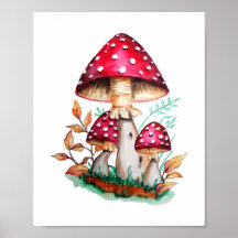 Wild Mushrooms Botanical Watercolor Painting