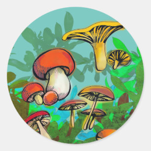 Wild mushrooms  classic round sticker