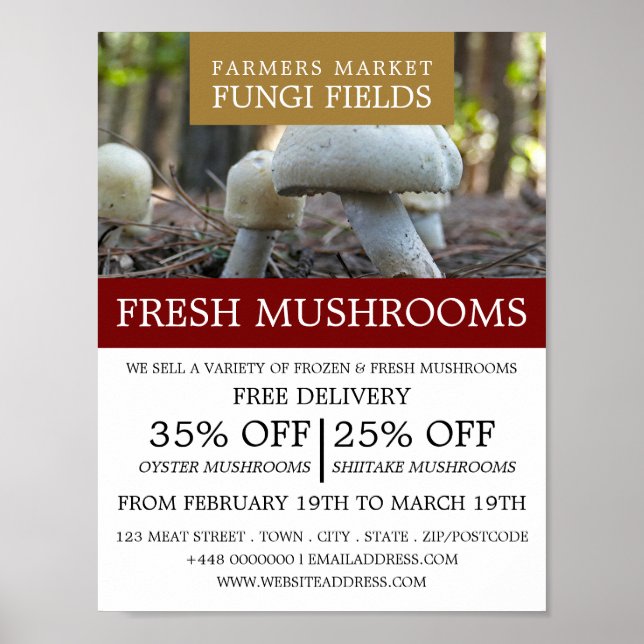 Wild Mushrooms, Mushroom Farmer Advertising Poster (Front)