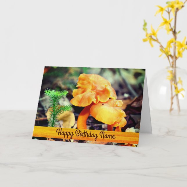 Wild Mushrooms Nature Personalised Birthday Card (Yellow Flower)