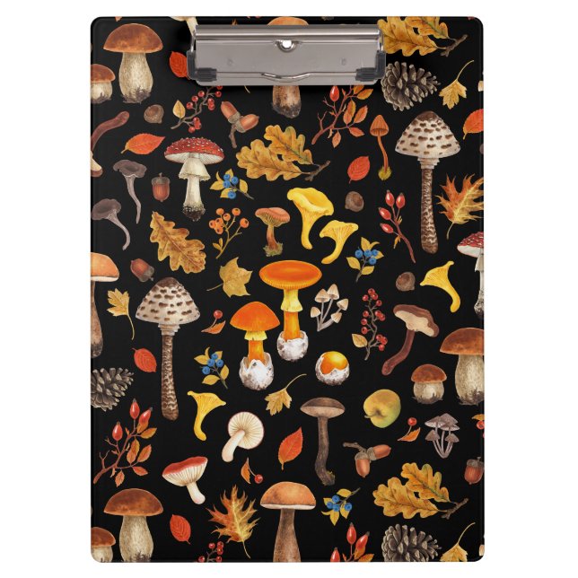Wild mushrooms on black clipboard (Front)