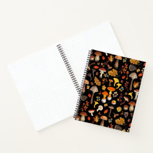 Wild mushrooms on black notebook