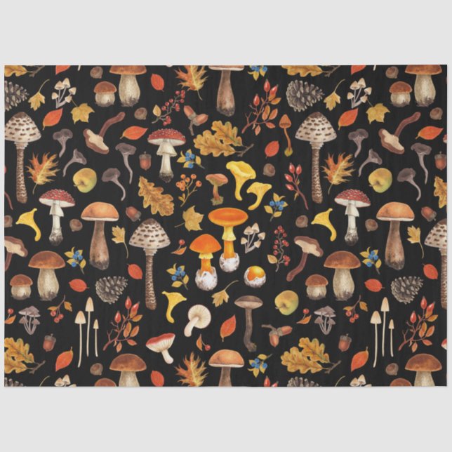 Wild mushrooms on black tissue paper (Front)