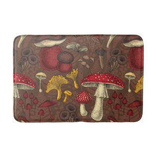 Wild mushrooms on brown bath mat