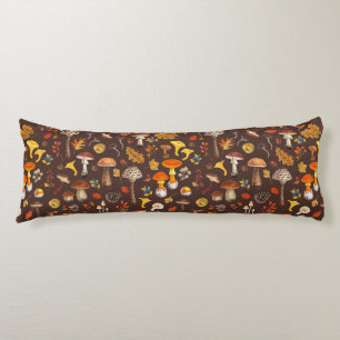 Wild mushrooms on brown body cushion