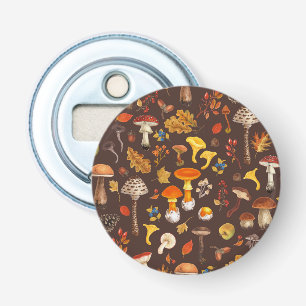 Wild mushrooms on brown bottle opener