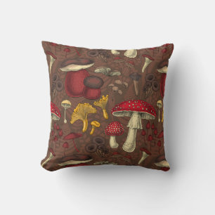 Wild mushrooms on brown cushion