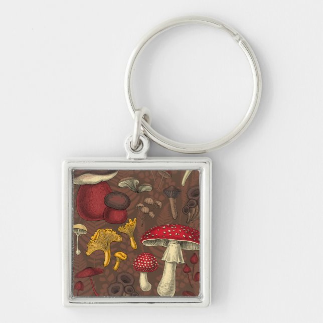 Wild mushrooms on brown key ring (Front)