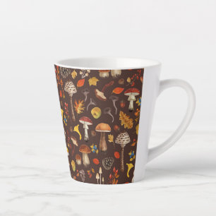 Wild mushrooms on brown latte mug