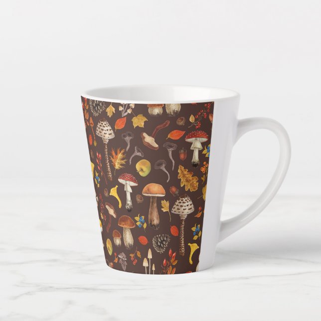 Wild mushrooms on brown latte mug (Right)