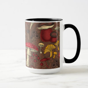 Wild mushrooms on brown mug