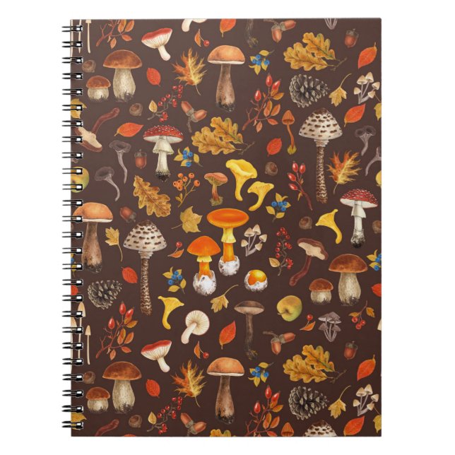Wild mushrooms on brown notebook (Front)