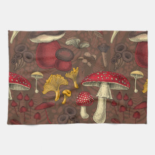 Wild mushrooms on brown tea towel