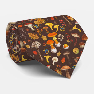 Wild mushrooms on brown tie