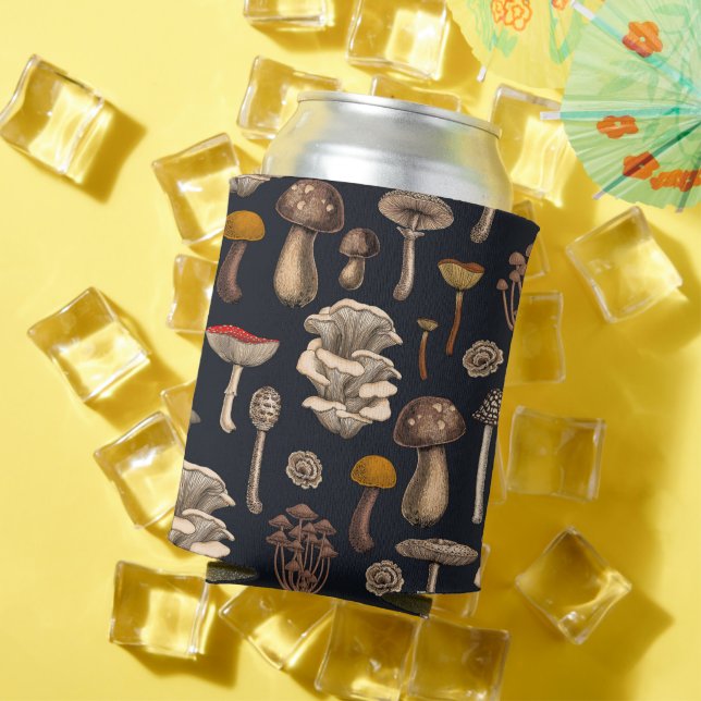 Wild Mushrooms  on graphite black Can Cooler (In Situ Summer)