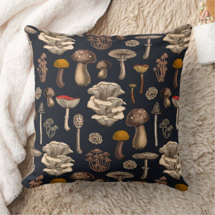 Wild Mushrooms on graphite black Cushion