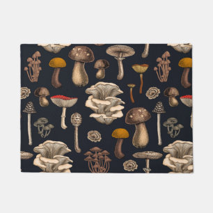 Wild Mushrooms on graphite black Doormat