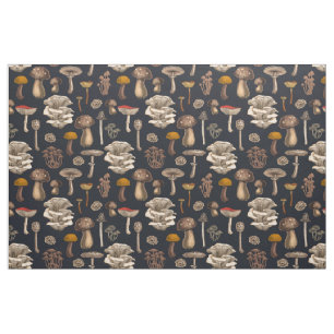 Wild Mushrooms on graphite black Fabric