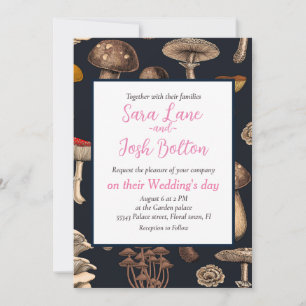 Wild Mushrooms  on graphite black Invitation