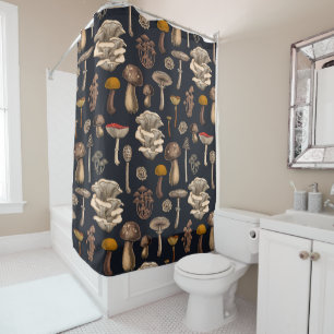 Wild Mushrooms  on graphite black Shower Curtain