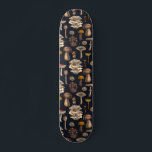 Wild Mushrooms  on graphite black Skateboard<br><div class="desc">Various hand -drawn wild mushrooms,  vector pattern</div>