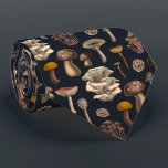 Wild Mushrooms  on graphite black Tie<br><div class="desc">Various hand -drawn wild mushrooms,  vector pattern</div>