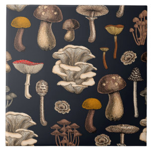 Wild Mushrooms on graphite black Tile