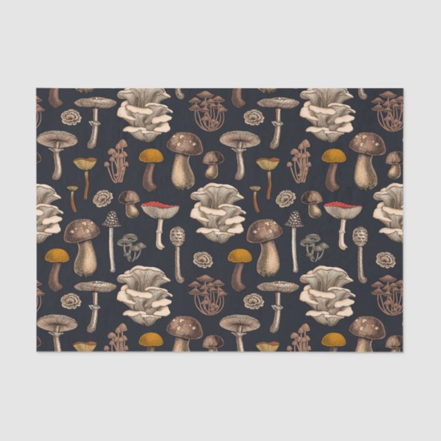 Wild Mushrooms  on graphite black Tissue Paper (Front)