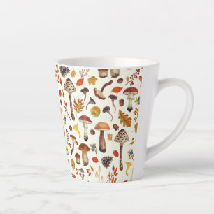 Wild mushrooms on off white latte mug
