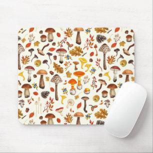 Wild mushrooms on off white mouse mat