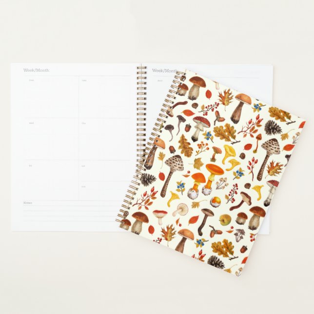 Wild mushrooms on off white planner (Display)