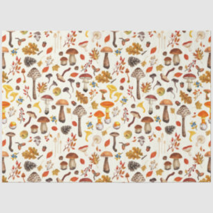 Wild mushrooms on off white tissue paper