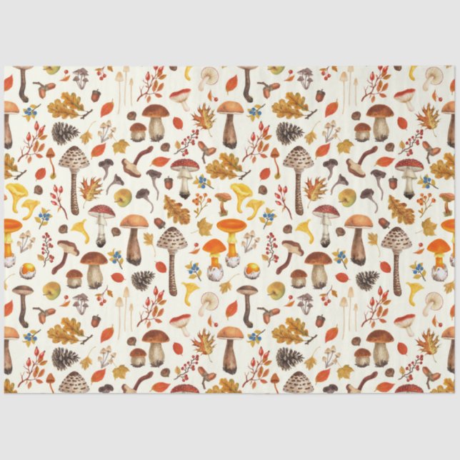 Wild mushrooms on off white tissue paper (Front)