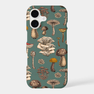 Wild Mushrooms on pine green