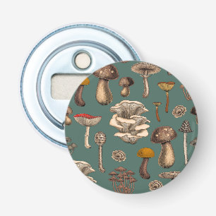 Wild Mushrooms on pine green Bottle Opener