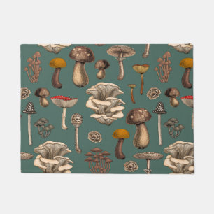 Wild Mushrooms on pine green Doormat