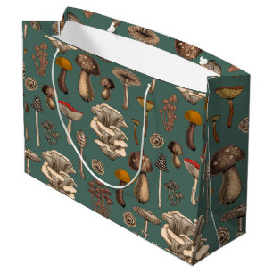 Wild Mushrooms  on pine green Large Gift Bag