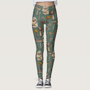 Wild Mushrooms  on pine green Leggings