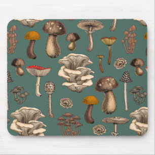Wild Mushrooms  on pine green Mouse Mat