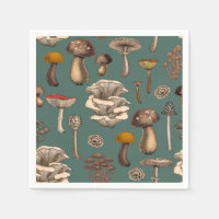 Wild Mushrooms on pine green